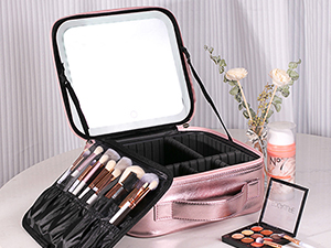 Makeup bag with LED lights and mirror, large capacity travel portable portable portable cosmetic storage bag